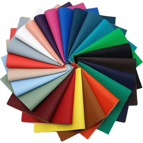 Lychee Textured Faux Leather Sheets Solid Color Synthetic Leather Fabric 20x33cm for DIY Hair Bows Earrings Bags Pouches