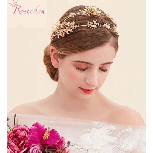 Double band gold Dragonfly flowers Headband baroque style bridal wedding tiaras headband girls bridal party accessories RE616