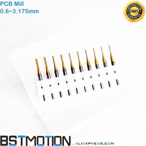 Titanium Coat Carbide PCB Milling cutter Bit 0.6mm 0.7mm 0.8/0.9/1mm/1.1/1.2/1.3/1.4/1.5/1.6/1.7/1.8/1.9/2mm/2.1/2.4/3mm 3.175mm