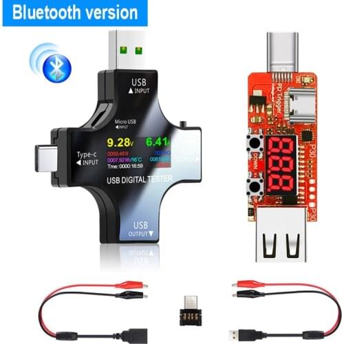 USB 3.1 Type-C Bluetooth Power Meter Tester Digital Multimeter Current Voltage Detector QC 2.0/3.0 with Trigger Alligator Cable