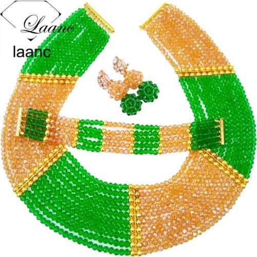 Green Gold Nigerian Wedding African Beads Jewelry Set 2017 for Brides Party Bridal Jewelry Set Free Shipping CHK011
