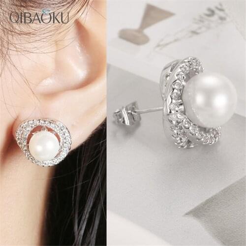 Freshwater Pearl Studs Earrings for Women Zircon Rhinestone Screw Flower Balls Minimalist Stylish Small Earring