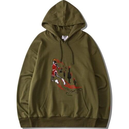 Kpop Embroidered Retro Green Mens Hip Hop Hoodies Pullover Long Sleeve Gothic Clothes Vintage Cotton Women Hooded Sweatshirts