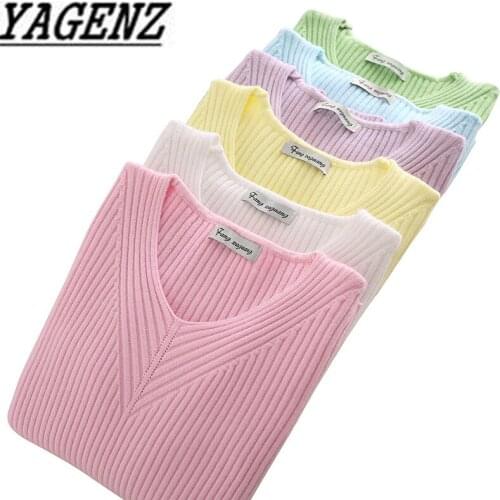 2020 New Autumn Winter Womens V-neck Pullover Sweaters Long Sleeves Women Shirts Slim Solid Short Sweaters Casual knitted Tops