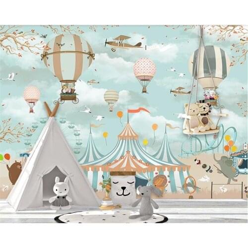 Beibehang Vinyl wall 3d wallpaper custom whole house wallpaper home decoration cartoon hot air balloon kids room background wall