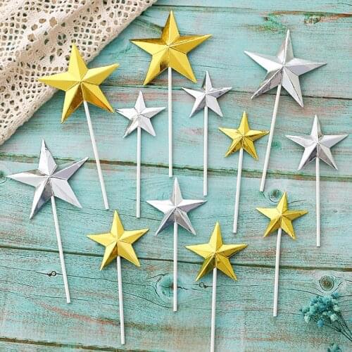 5pcs 3D Star Cupcake Toppers Birthday Cake Topper Decorating Wedding Christmas Party Decorations Baby Shower Favors