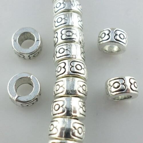 60pcs Tibetan Silver Round Rings Loose Tube Charm Spacer Beads 3x7mm Jewelry Findings