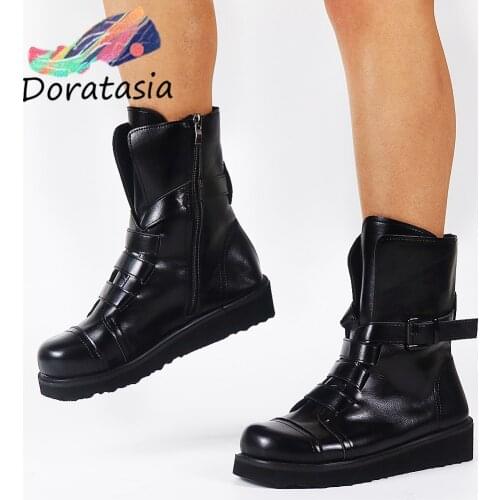 INS female cool buckle motorcycle boots wedges casual cool mid calf women boots designer brand autumn winter shoes woman