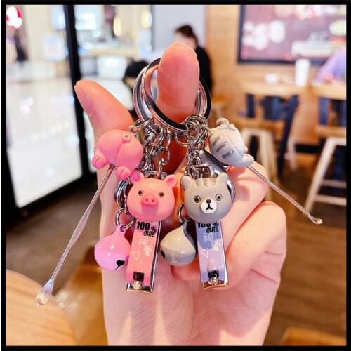 Cute Creative Cartoon Pottery Ear Pick Nail Scissors Animal Series Keychain Car Bag Pendant Key Chain