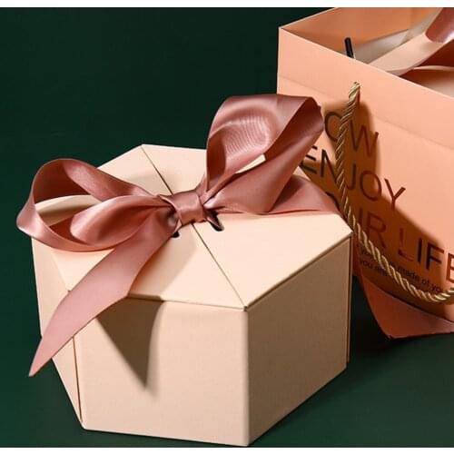 Paper Boxes Candy Gift Box Bowknot Hexagonal Gift Box Wedding Candy Holder Birthday Party Packaging Case Package Box Party Bag