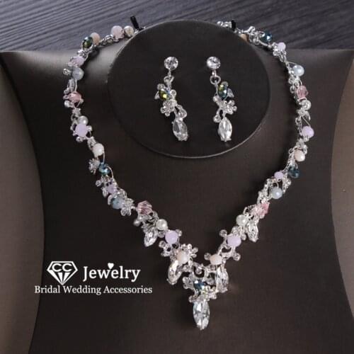 CC Jewelry set Necklace Earring 2pcs Wedding Accessories for Women Bridal Jewellry Party Beach Bijoux Water Drop Pendant KC36