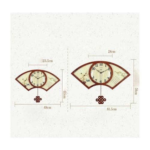 Solid Wood Fan Clock Wall Mute Chinese Style Living Room Restaurant Quartz Clock Retro Creative Hanging Wall Clock Ornaments