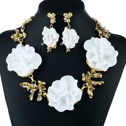Cherry blossom love Africa jewelry set bridal jewelry resin flower inlaid earrings ring charm female banquet wedding party gift