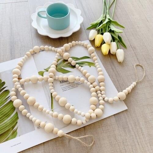 Wood Bead Garland Farmhouse Rustic Country Decor Wall Decor Farmhouse Ornament Boho Decorations Woven Wall Hanging