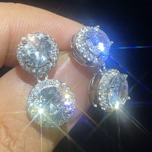 HUAMI Double Round Drop Earrings Full Zircon Jewelry Exquisite Luxury Hot Saling Semi-Precious Stones Earrings Fashion 2021 New