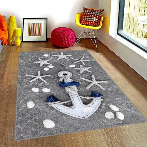 Gri Çocuk Odası Halısı kanca gemi yıldız deniz taş okyanus gri halı