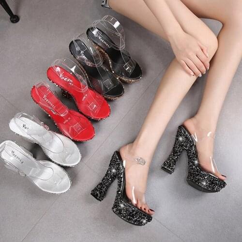 HOKSVZY 14 Cm High Block Heel Wedge Sandals Female Summer Women Fashion Heels Sandals Platform Non-slip Thick-soled Shoes LFD