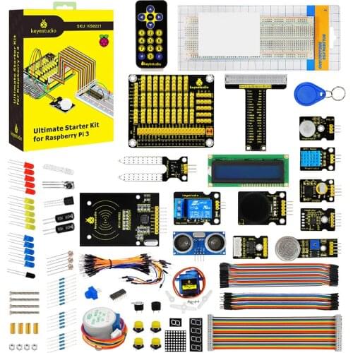 Keyestudio New Ultimate Learning Starter Kit for Raspberry Pi 4B w/Tutorial, ADXL345, HC-SR04 Ultrasonic,lcd 1602