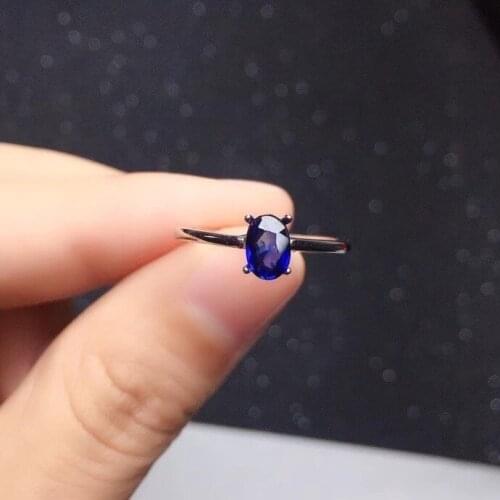 Classic Sapphire Ring for Daily Wear 4mm*6mm Natural Sapphire Silver Ring for Engagement Simple 925 Silver Sapphire Jewelry