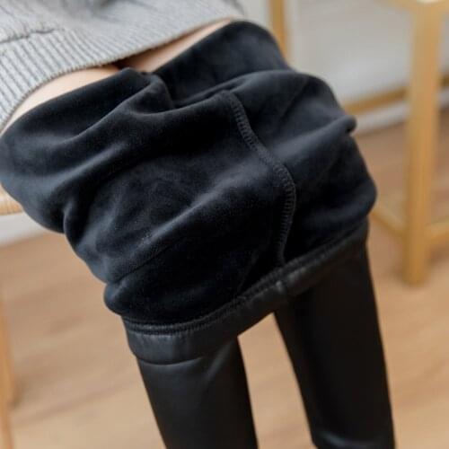 Girls Leggings Spring Autumn Winter Childrens Thick Velvet Imitation PU Leather Trousers Kids Girl Side Striped Splicing Warm P