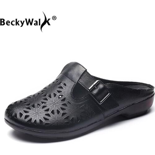 Retro Style Summer Women Sandals Cutout Breathable Slides Slippers Woman Casual Shoes Genuine Leather Flat Sandals Women WSH3358