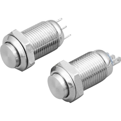 1PC 10mm Metal Button Switch Power Push Button Flat/High Head Type 2A/36VDC Self-Locking/Reset 3pin Soldering IP65