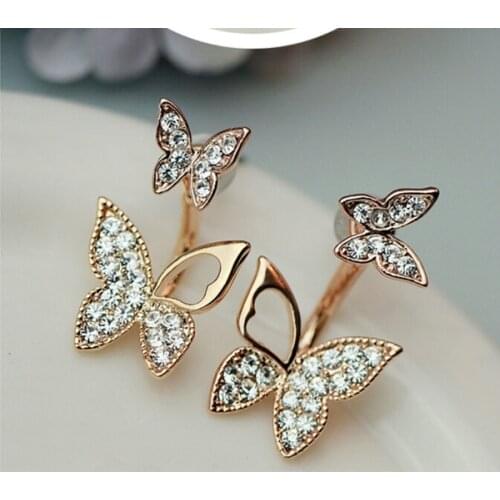 The Lovely Silver Butterfly Stud Earrings With Bejewelled Zircon Womens Fashion Jewelry And Korean Earrings Party Gifts