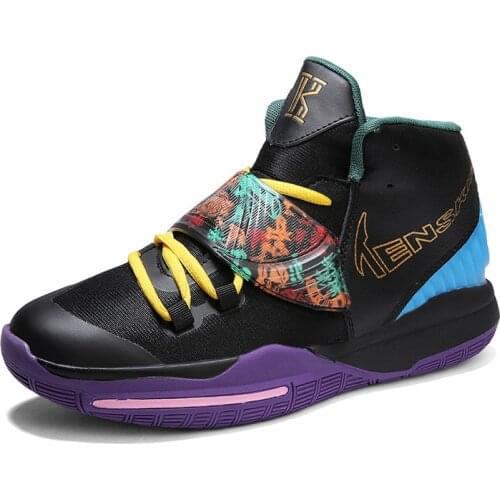 Mens Basketball Shoes Velcro High-top Rubber-soled Sneakers Non-slip Wear-resistant Shock-absorbing Running Boots