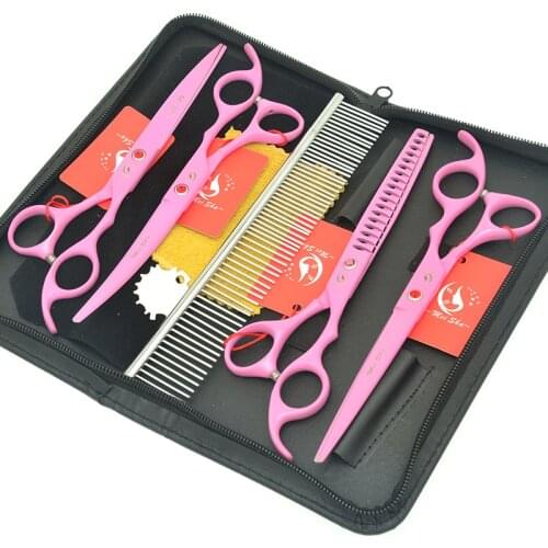 Meisha 7 inch Pink Professional Pet Dog Grooming Curved Scissors Kit Haircut Shears Set Japan 440c Animals Tesoura HB0166