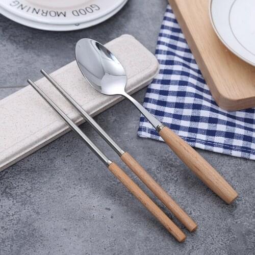 Stainless Steel Portable Reusable Wheat Straw Environmentally Friendly Spoon Fork Chopstick Set