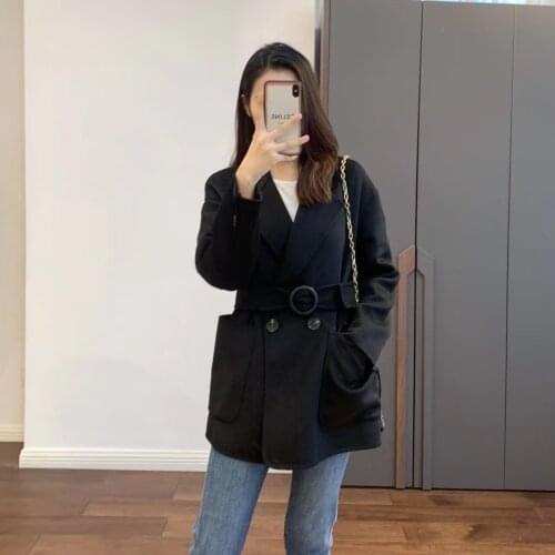 2021 New Woolen Belt One Buckle Woolen Coat Coat Autumn and Winter