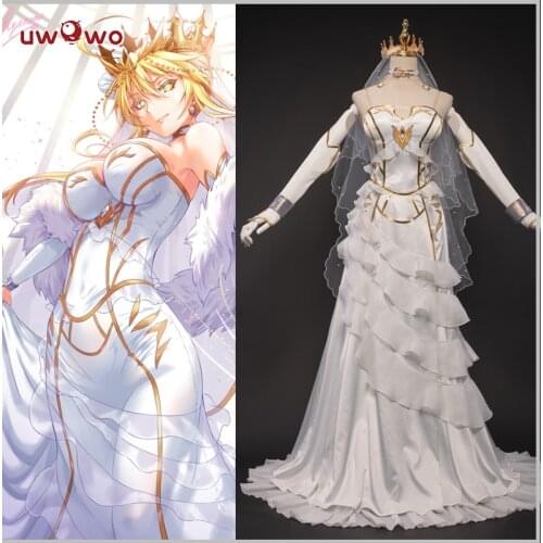 Uwowo Anime Fate Grand Order/FGO Arturia Pendragon Lancer White Bride Dress Lovely Sexy Dinner Suit Costume For Women