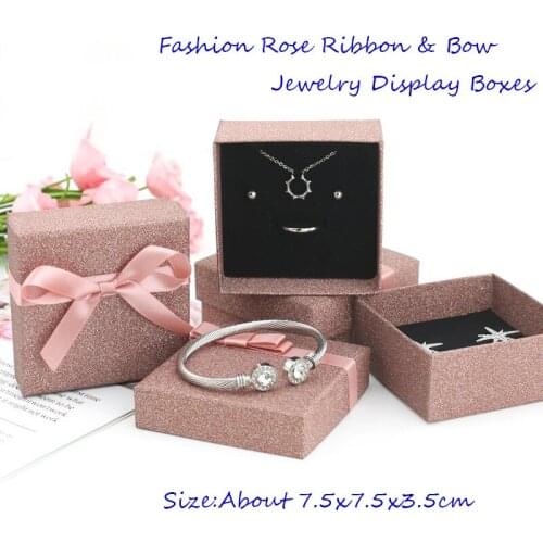 Bow Style Rose Jewelry Organizer Box Engagement Ring For Earrings Necklace Bracelet Display Gift Storage Cases 7.5x7.5x3.5cm