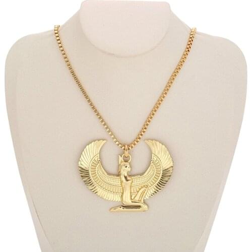 1PCS Animal Hiphop Necklace Fashion Metal Gold Color Egyptian Horus Bird Falcon Holding Ankh Pendant Necklace Bib Chain Choker