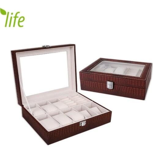 Transparent Skylight Watch Display Box 10 Grids Jewel Case Watch Storage Box With Lock For Birthday Gift 1 Piece Free Shipping