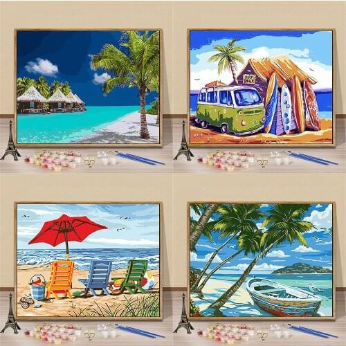 Holidays Beach Painting By Numbers For Adults Kits Hand Painted Decor Drawing Canvas DIY Oil Coloring Paint Picture By Numbers
