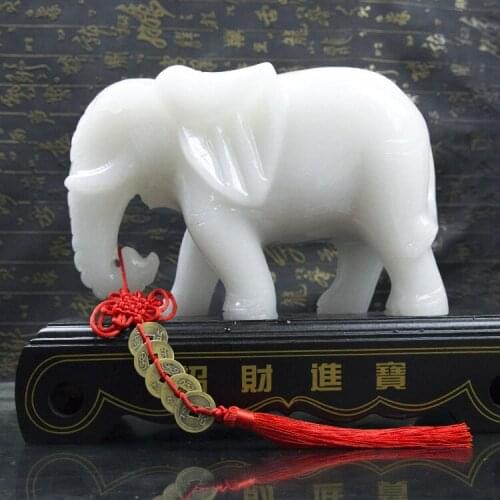 Bring in wealth and treasure home office business Shop FENG SHUI Talisman Money Drawing white jade Elephant Sculpture ART statue