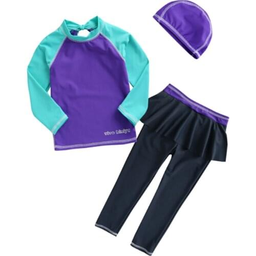 VIVOBINIYA Girl Two-Piece Swimwear Kids Tankini Boy Long Sleeve Swimsuit with Hat Big Girl Rash Guard Beachwear Outfits UPF50