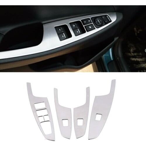 For Hyundai Tucson LHD 2015-2020 Stainless Steel Inner Door Armrest Window Lift Switch Button Panel Cover Trim Matte Silver