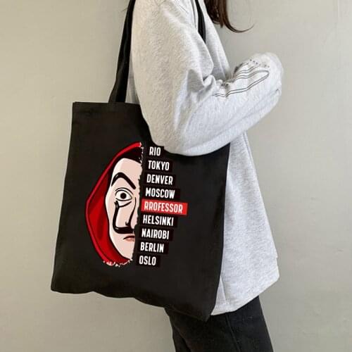 Y2k Gothic La Casa De Papel Shopping Bag Graphic Tote Harajuku Shopper Bag Women Canvas Shoulder Bag Female Ulzzang Eco Bag