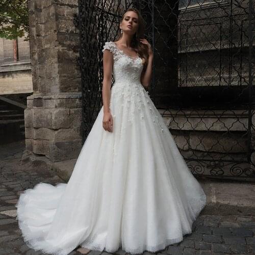 Custom Made V-neck Cap Sleeve Backless Appliques Flowers Wedding Dresses A-line Aliexpress Login Robe Mariage Femme