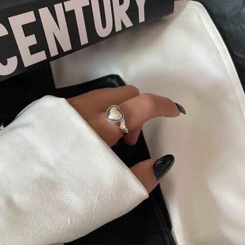 Big Heart Chunky Vintage Retro 925 Sterling Silver Index Finger Resizable Ring For Women Elegant Minimalist Jewelry