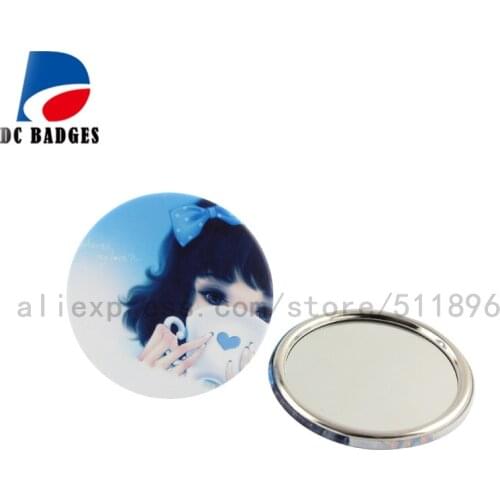 100pcs Customized Mirror button badge 75mm ,DIY metal or plastic mirror can choose,custom logo