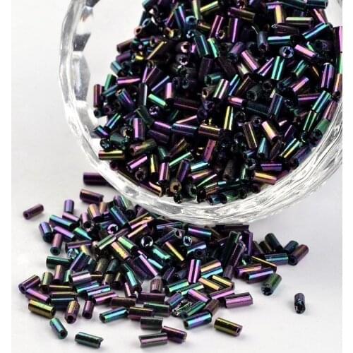 1200pcs/50g Tube Iris Round Hole Glass Bugle Beads Multi-color Plated for Necklace Bracelets Loose Beads DIY Jewelry Making