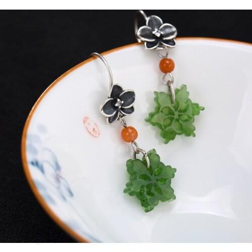 2018 Hot Sale Rushed Brinco Deer S925 Pure Antique Old Mosaic And Field Jade Jasper South Snowflake Earrings Wholesale