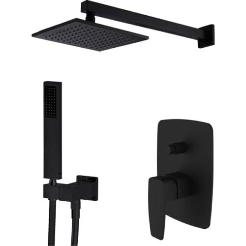 Free ship Solid Brass 20cm Overhead Shower Head 40cm Wall shower Arm Diverter wall mounted shower Mixer Tap Set Black Finish