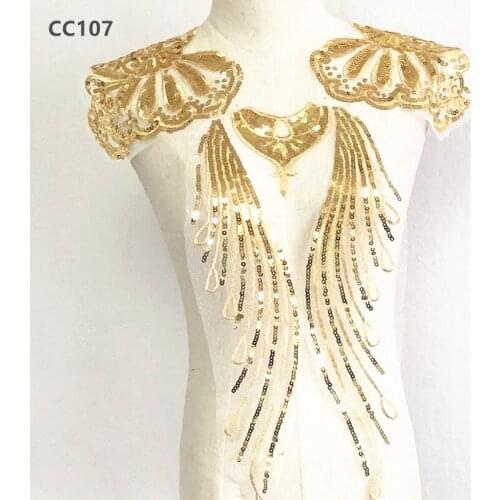 Sequin Gold glitter mesh embroidery cloth patch dance clothes patch 1 set of five collar flowers DIY clothes accessories CC107