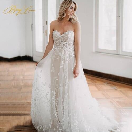 A Line Ivory Wedding Dress Tulle Tube Sweetheart Bridal Gown Marriage vestidos de novia Long Beach Wedding Dress robe de mariée