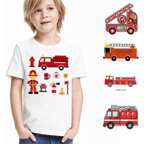 New Summer Baby Boys Girls Fireman Clothes Short Sleeve O-neck T Shirt Pure Fire Truck T-shirt Brand Tee Tops Unisex