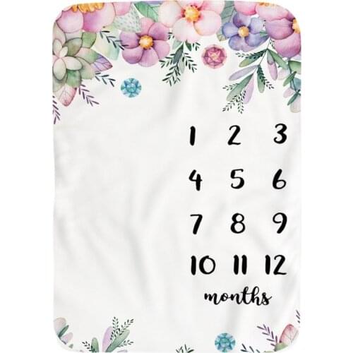 GXMB Baby Monthly Record Growth Milestone Blanket Newborn Soft Flannel Floral Printed Swaddle Wrap Photography Props Props
